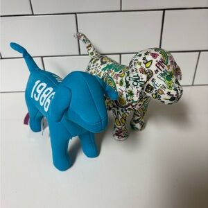 PINK Victoria's Secret Teal Blue Logo Dog & White Doodle Pattern Dog Set